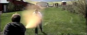 man being sprayed